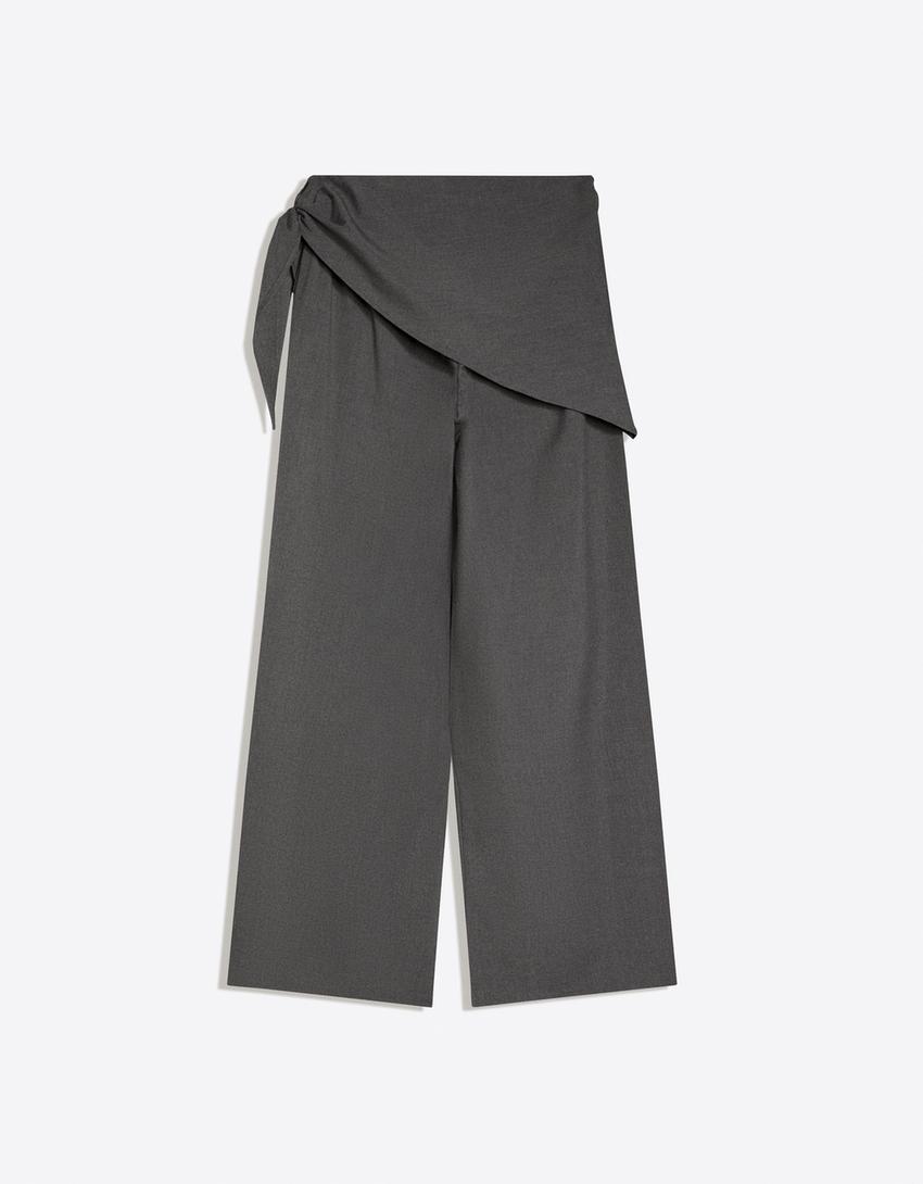 Pensli ve fularlı pantolon-Gri