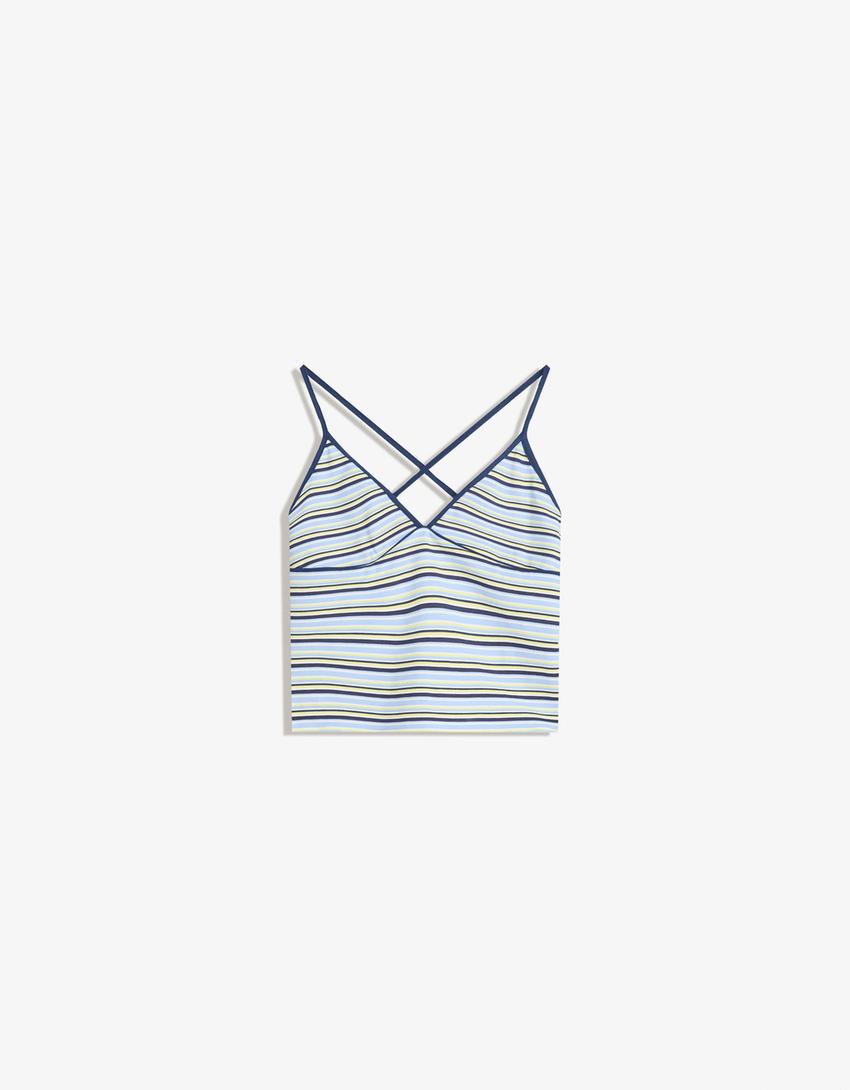 Strappy halter neck top-Light blue-3