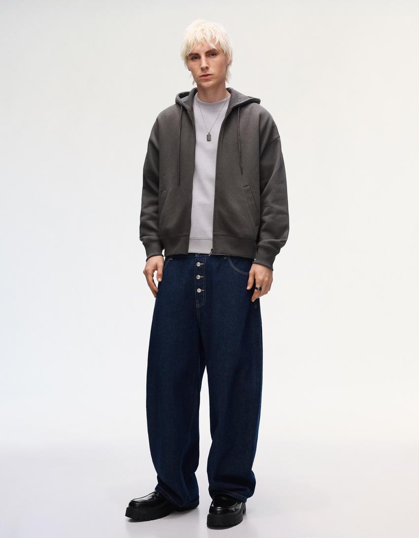 Sweat zippé à capuche-Gris