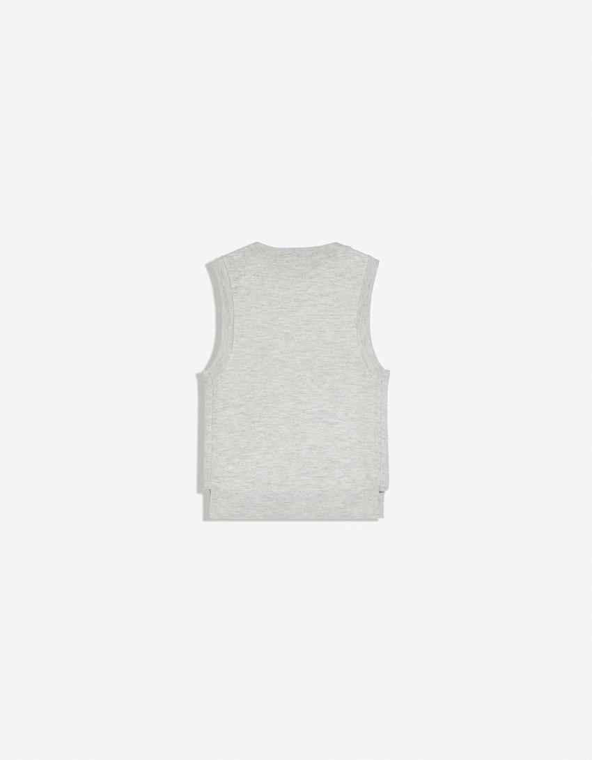 Sleeveless knit top-Grey