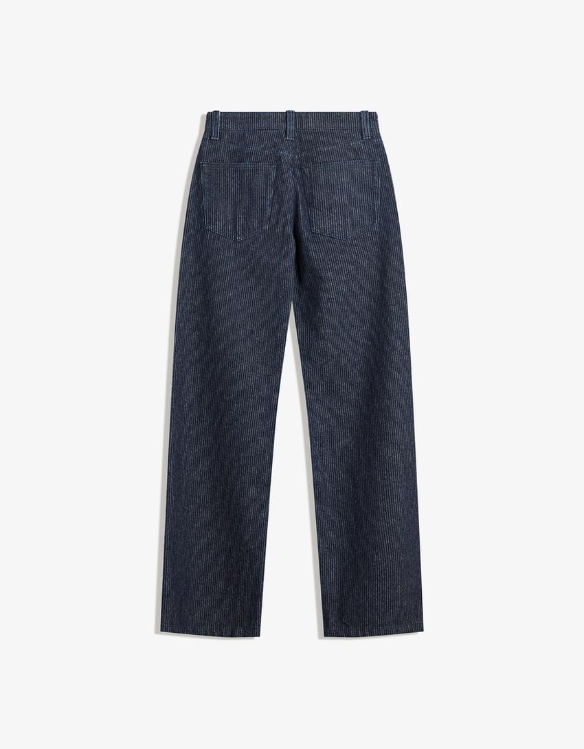 Textured straight wide-leg jeans-Navy-4
