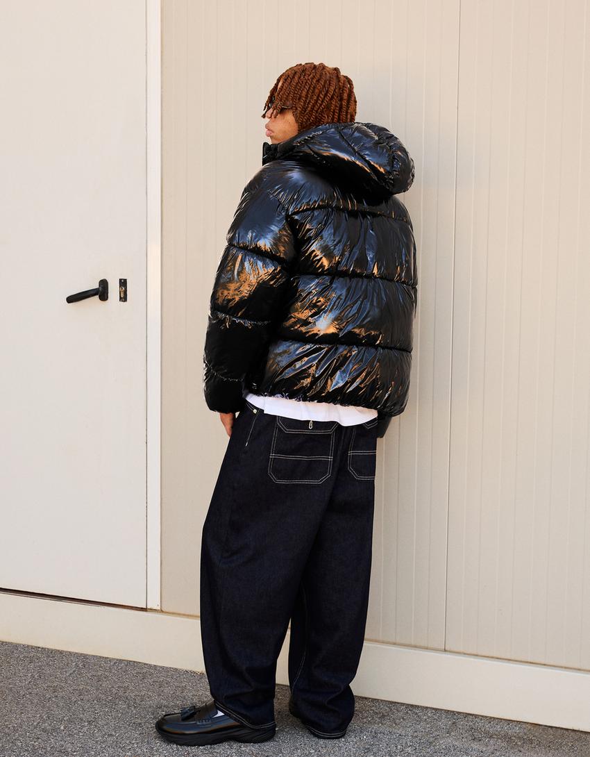 Blouson bouffant à capuche-Noir
