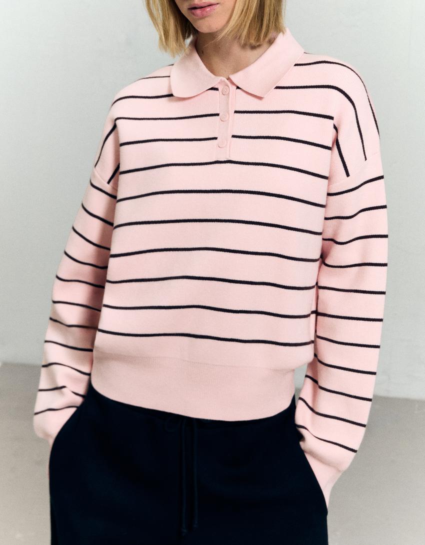 Sweater met polokraag-Roos