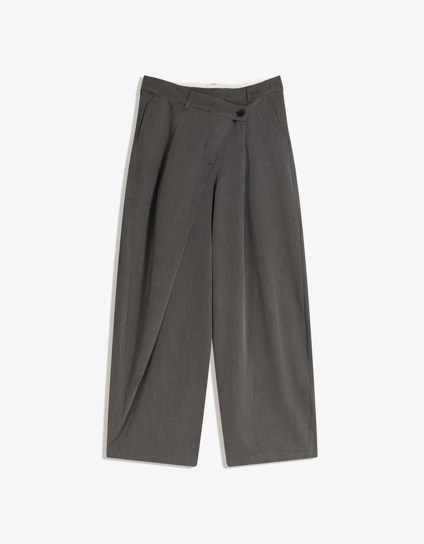 Tailoring broek met taille met overslag-Donkergrijs