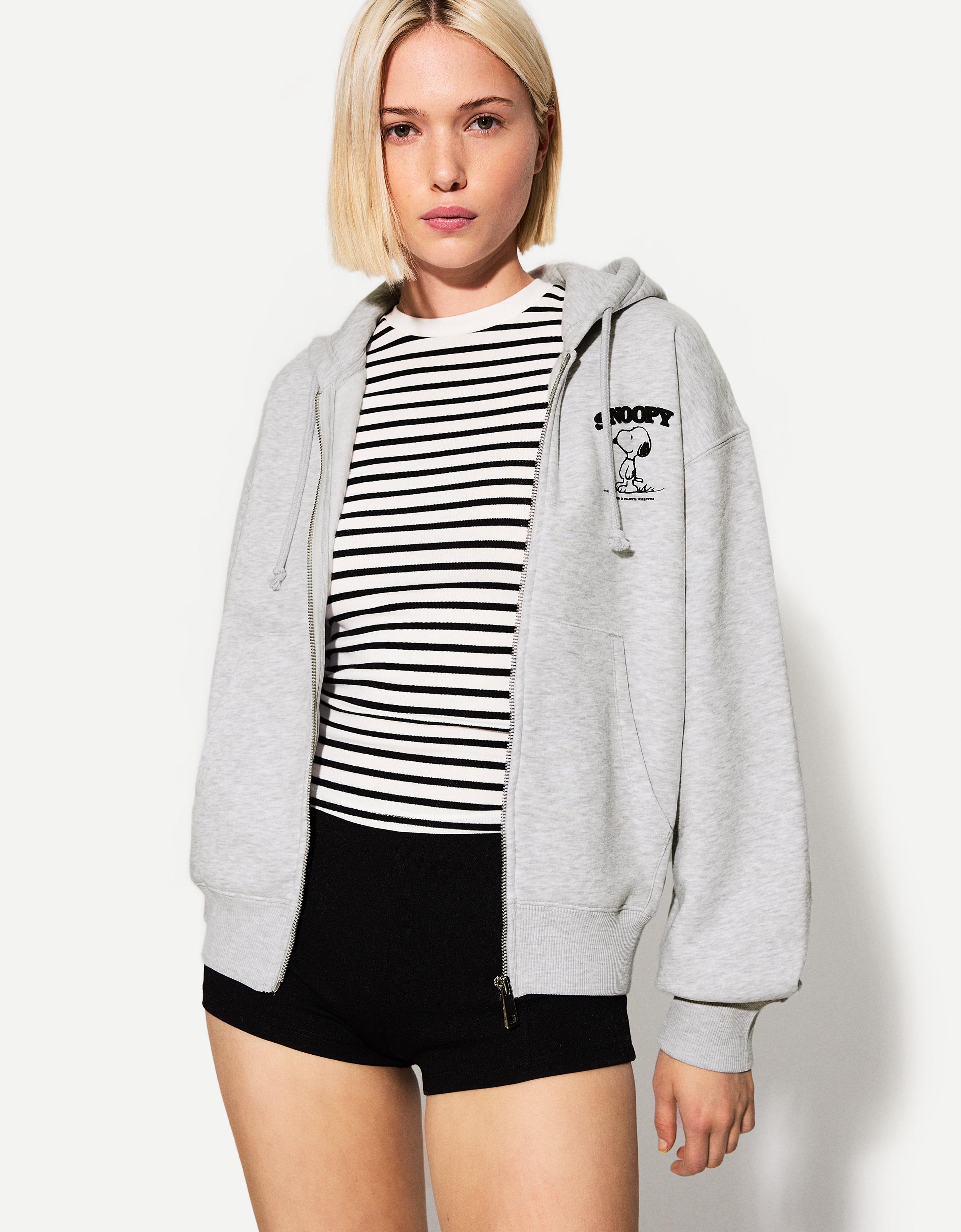 Bershka Hoodie Snoppy Mit Reißverschluss Und Kapuze Damen M Grau