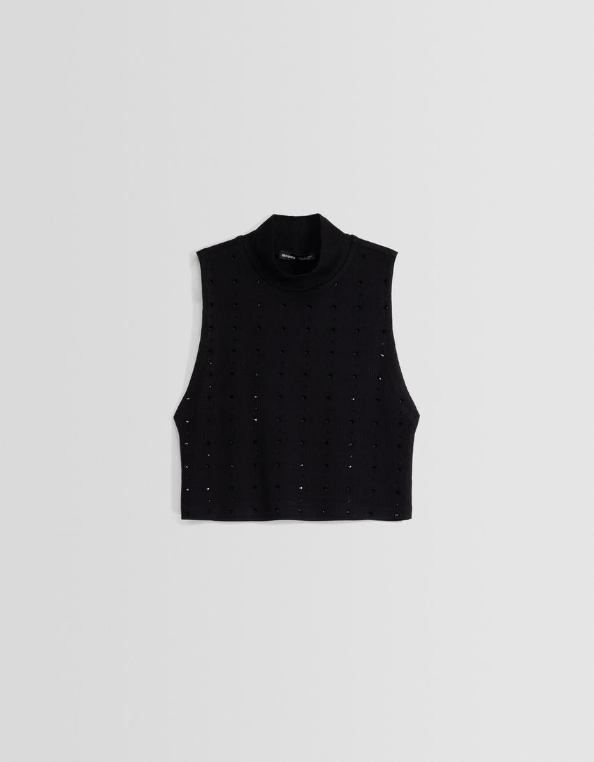 تيشرت بدون أكمام بأحجار الراين-رمادي-4