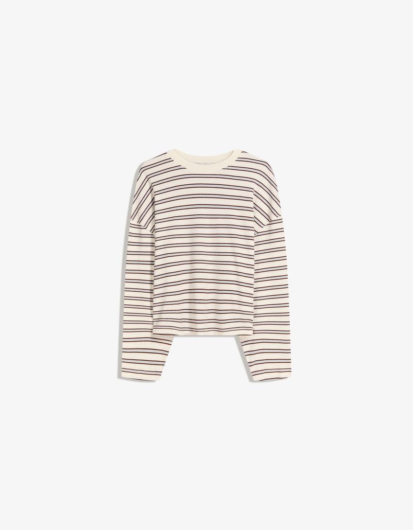 Langærmet T-shirt med print-Flødefarver