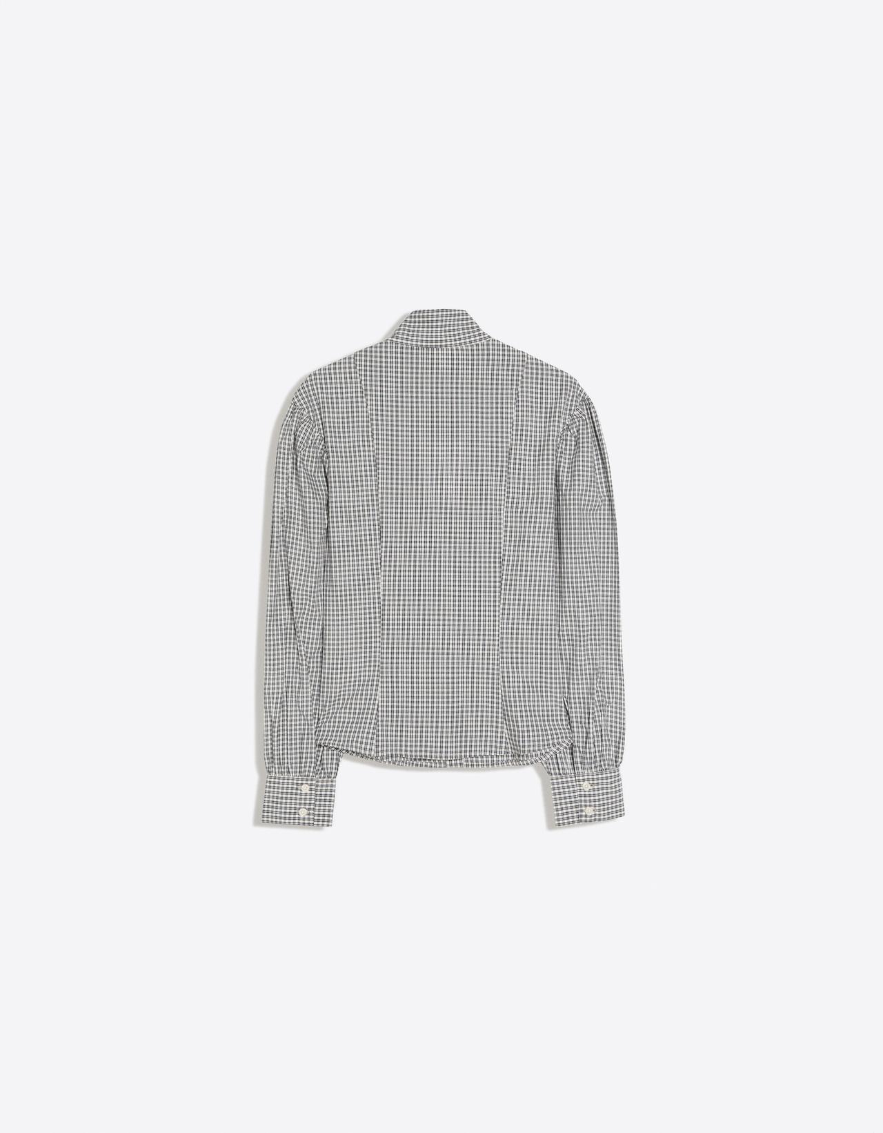 Check funnel neck long sleeve shirt — Cream