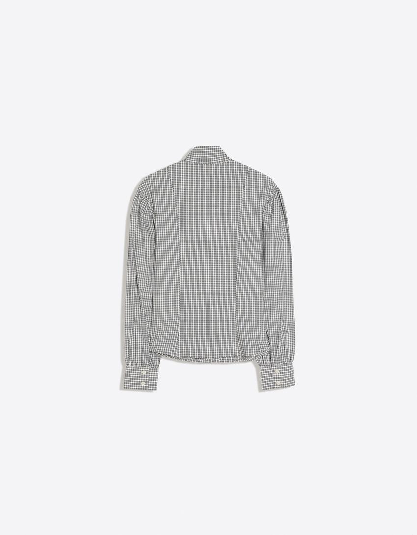 Camisa manga larga cuello funnel cuadros-Crudo