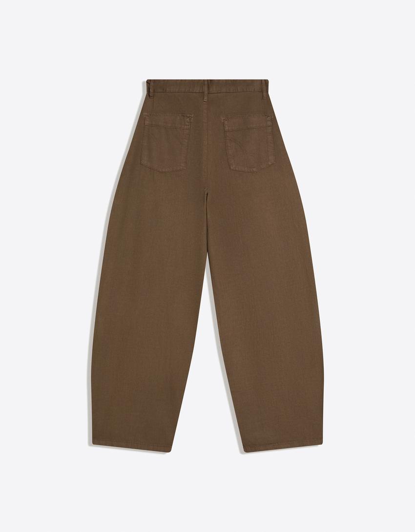 Super baggy linen trousers-Brown