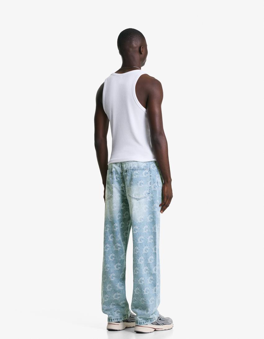 Baggy jacquard jeans-Light blue-1
