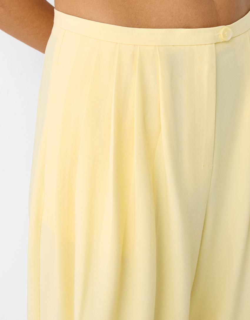 بنطال رسمي بليسيه واسع الساقين-أصفر-3