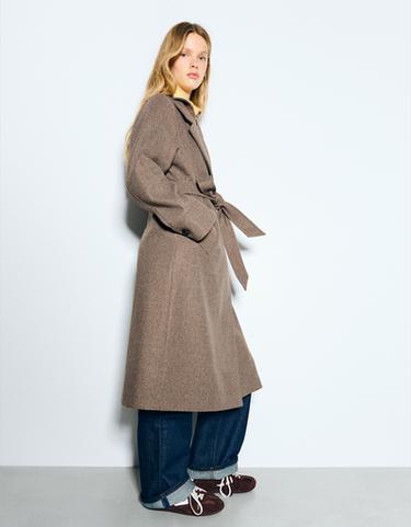 Soft-touch long coat with belt — Brown 7