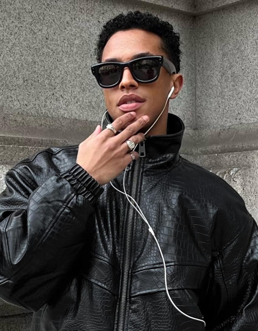 Cazadora efecto piel animal print-Negro