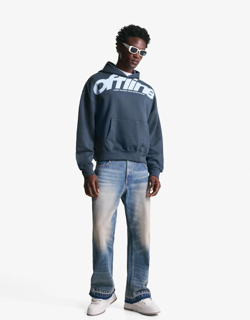 Printed hoodie-Blue-3