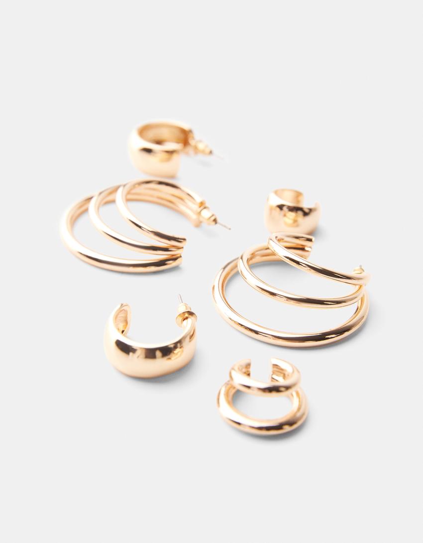 طقم من 4 أقراط حلقية سميكة-ذهبي-2