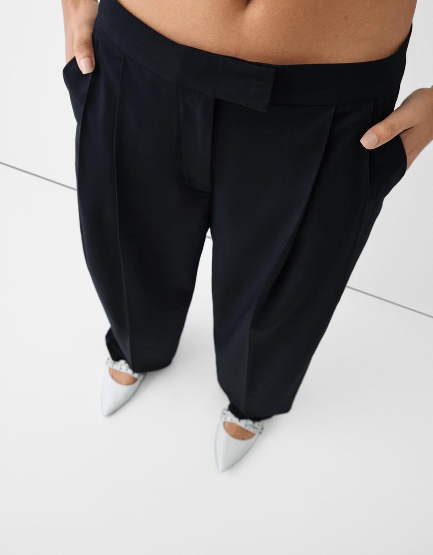 بنطال بقصّة مريحة وثنيات مزدوجة-كحلي-6