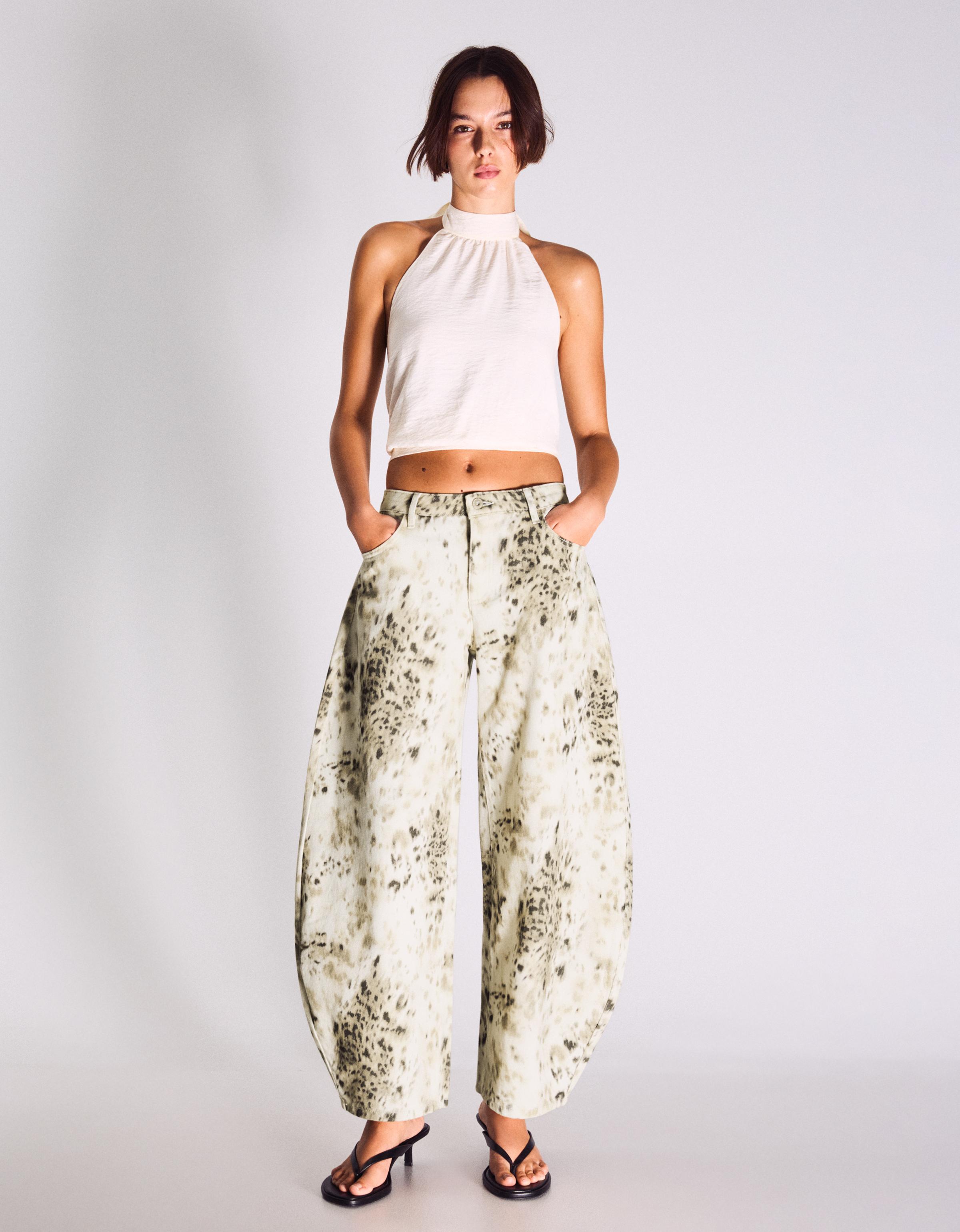 Baskılı barrel fit pantolon - Görsel 15