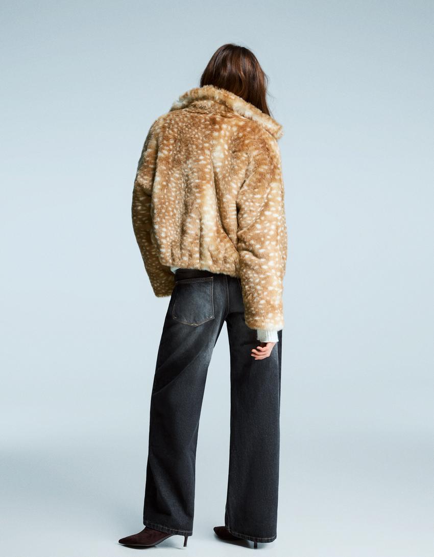 Cazadora efecto pelo animal print-Camel