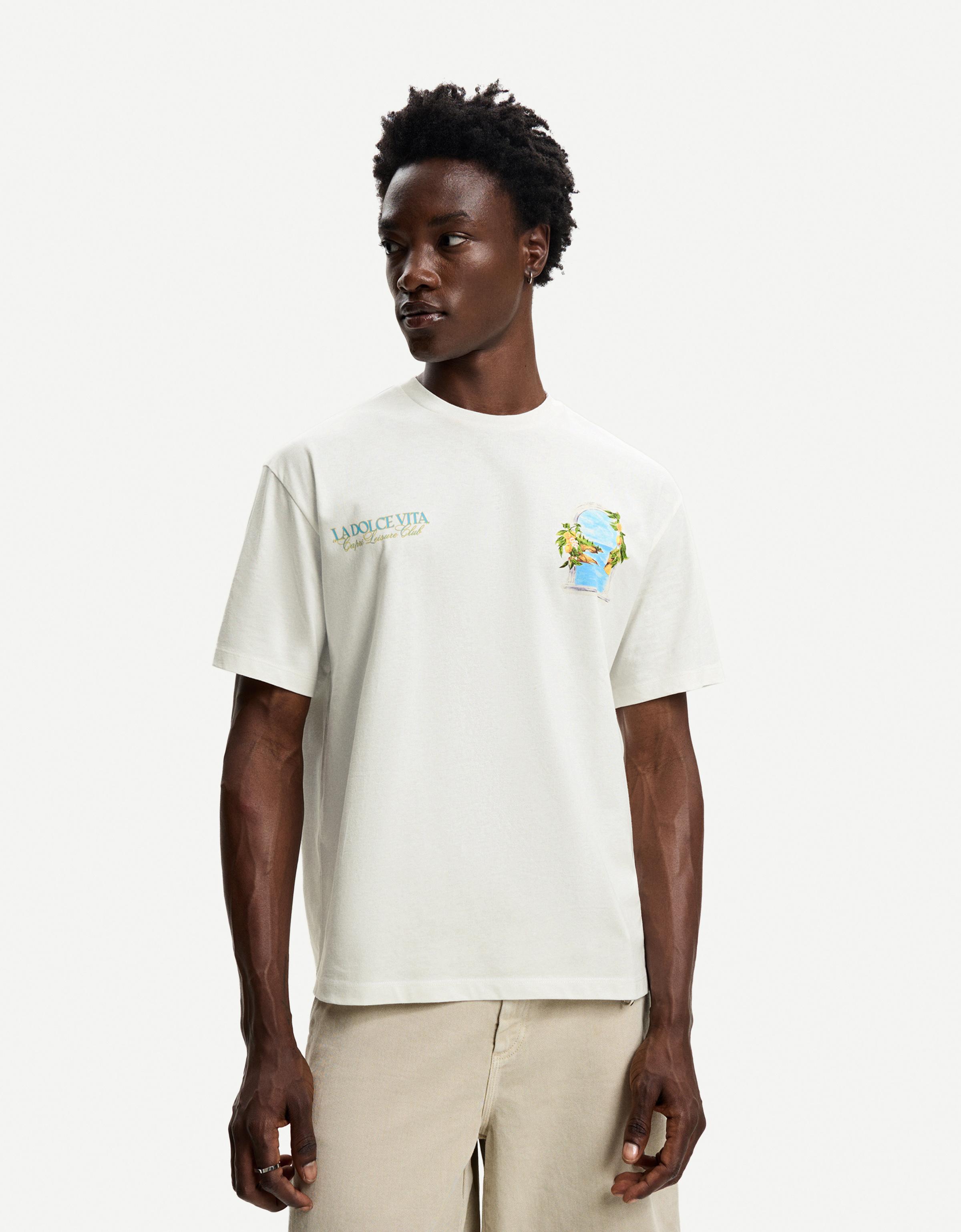 Bershka T-Shirt Mit Print Und Kurzen Ärmeln Herren S Grbrochenes Weiss