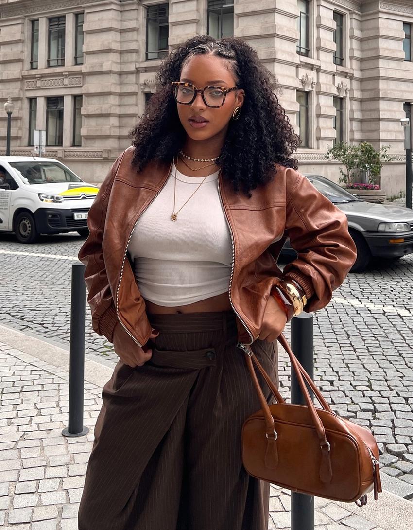 Leather effect jacket-Camel