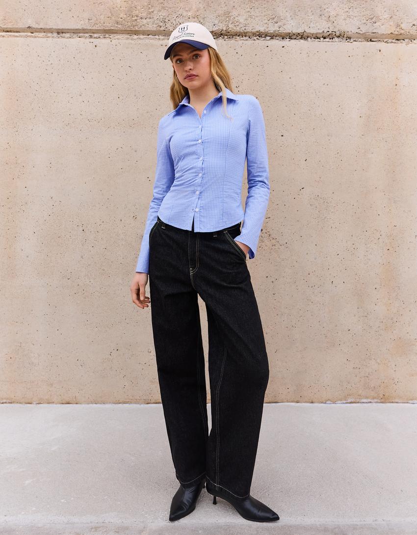 Chemise manches cloche ajustée-Bleu