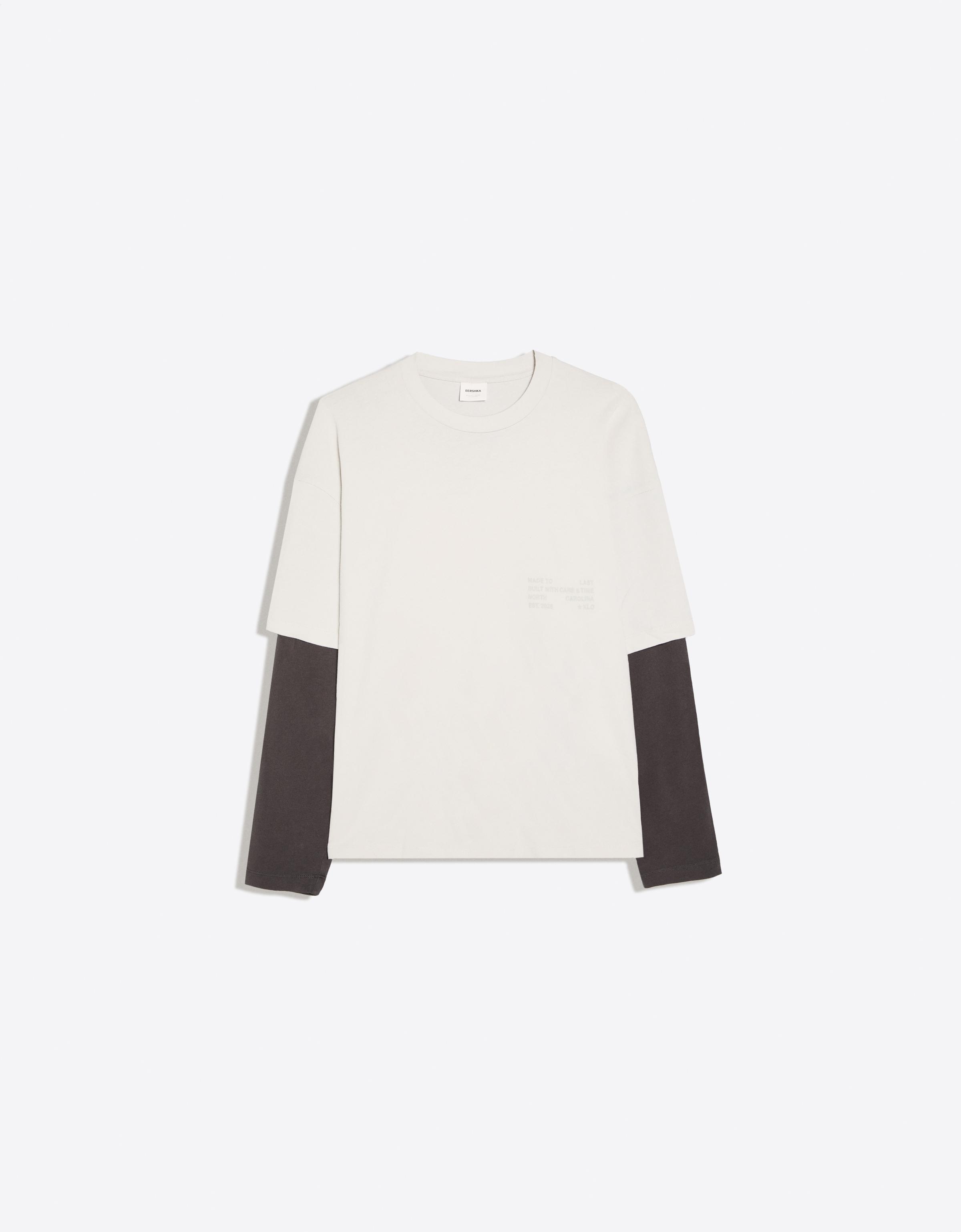 Contrast double-sleeve T-shirt — Grey
