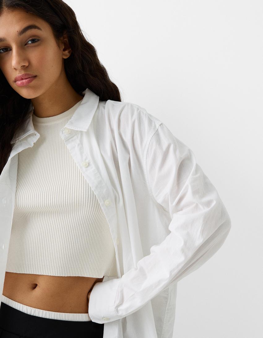 Long sleeve poplin shirt-White-5