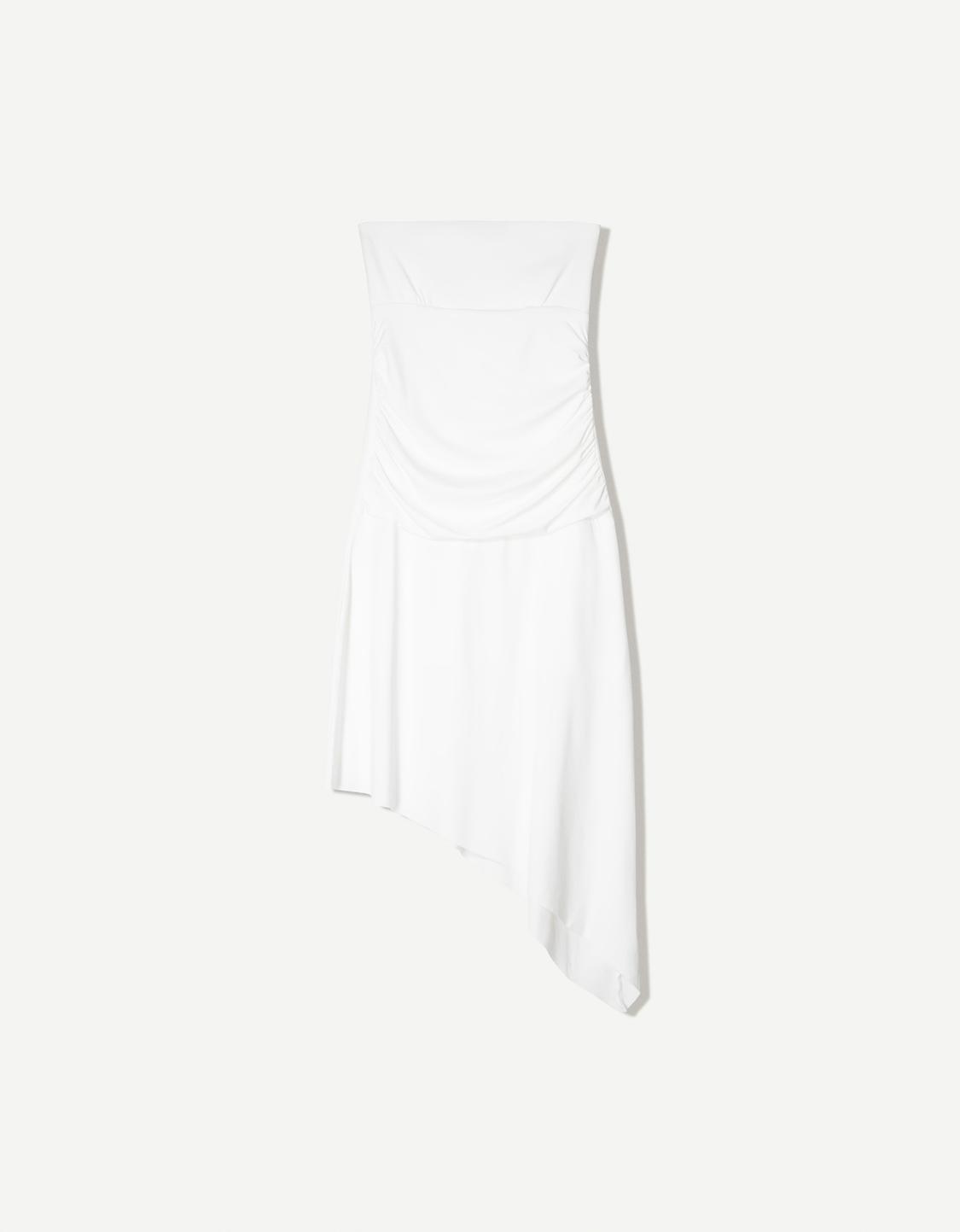 Gathered midi dress with bandeau neckline