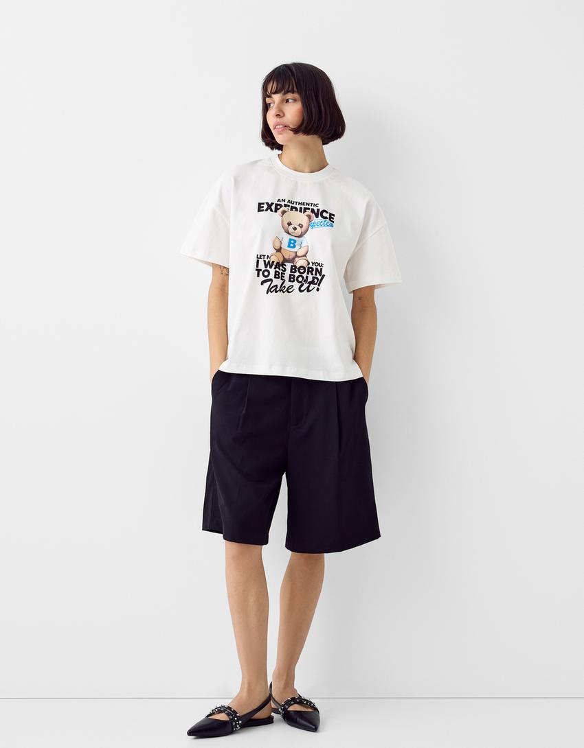 Printed short sleeve oversize T-shirt-Off white-3