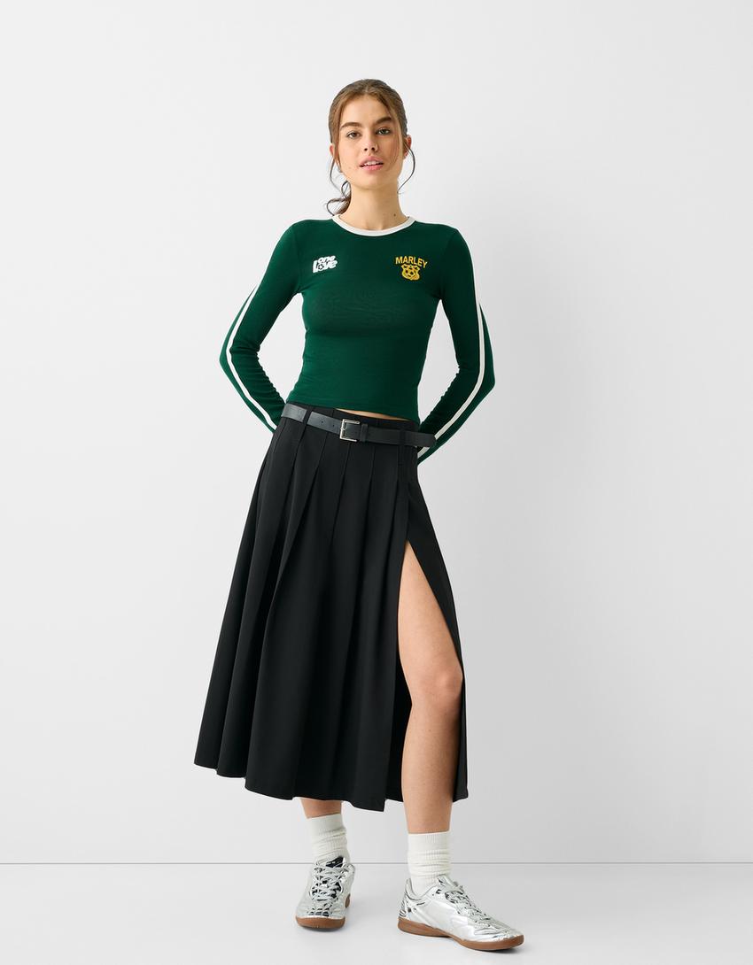 تيشرت بطبعة بوب مارلي وأكمام طويلة-أخضر-3