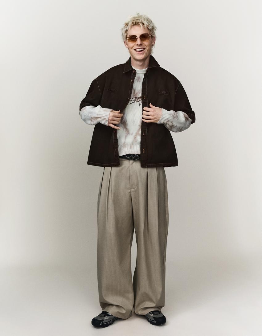 Embroidered boxy fit shirt-Brown