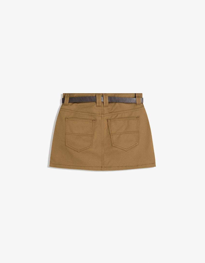 Mini-jupe ceinture-Camel-1