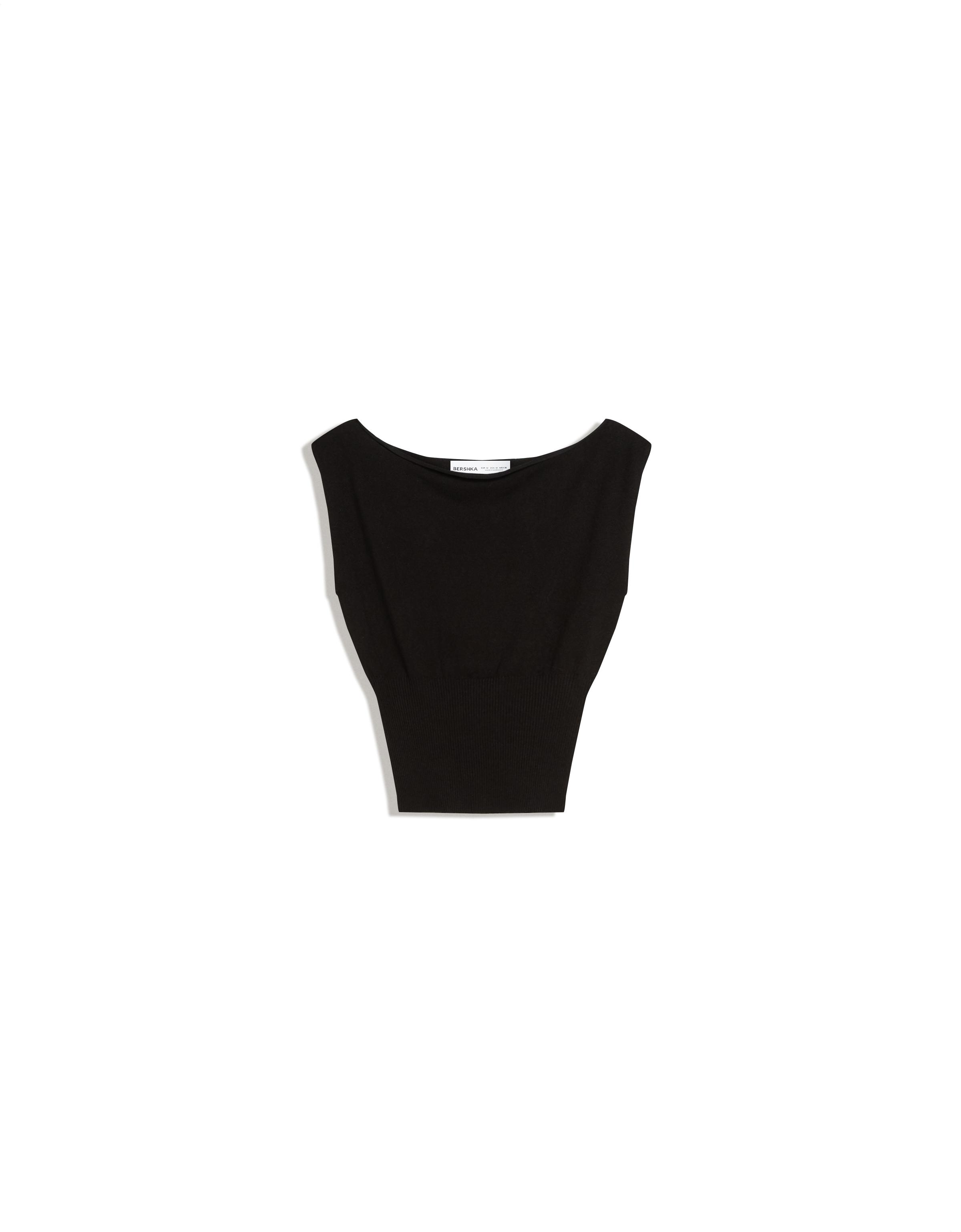 Knit boat neck top — Black