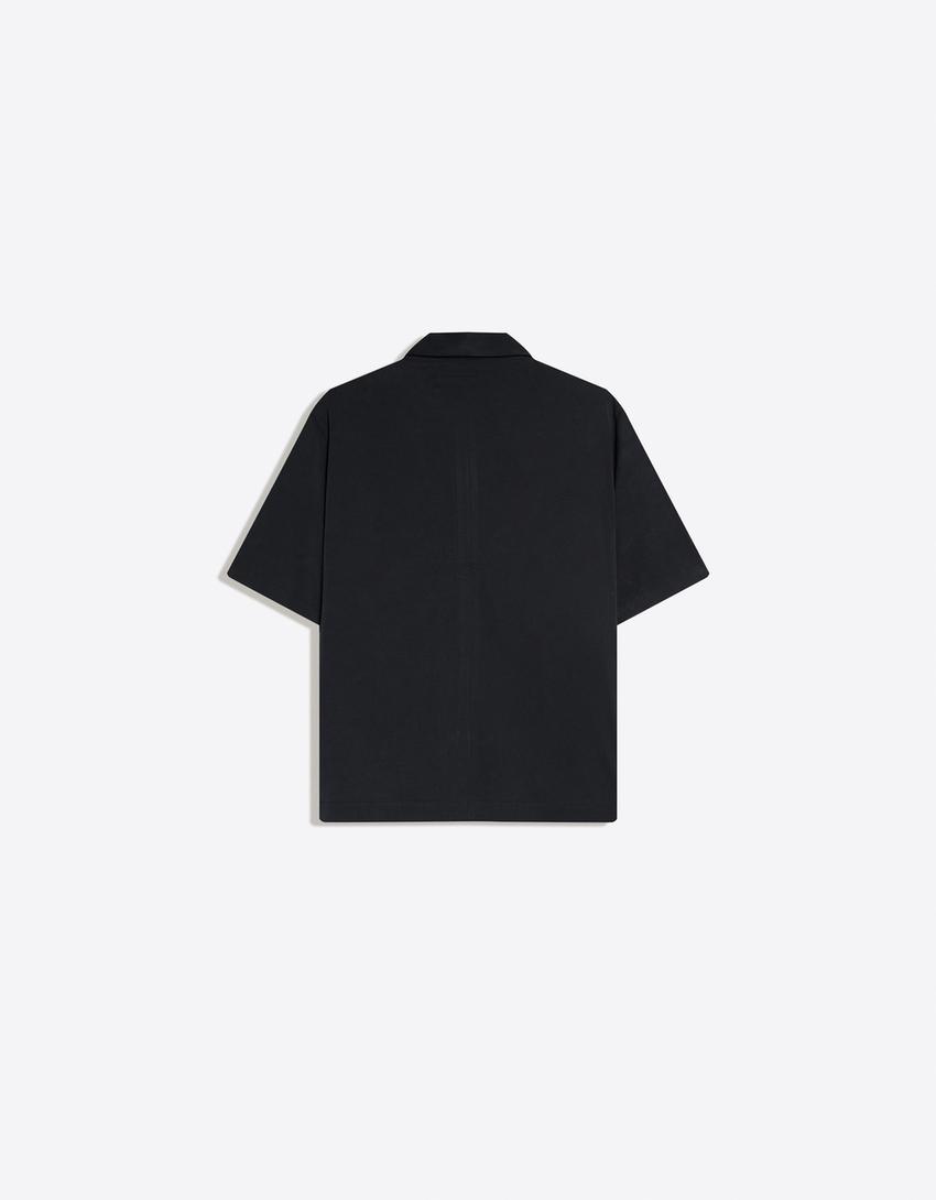 Camisa manga corta boxy fluida-Marino