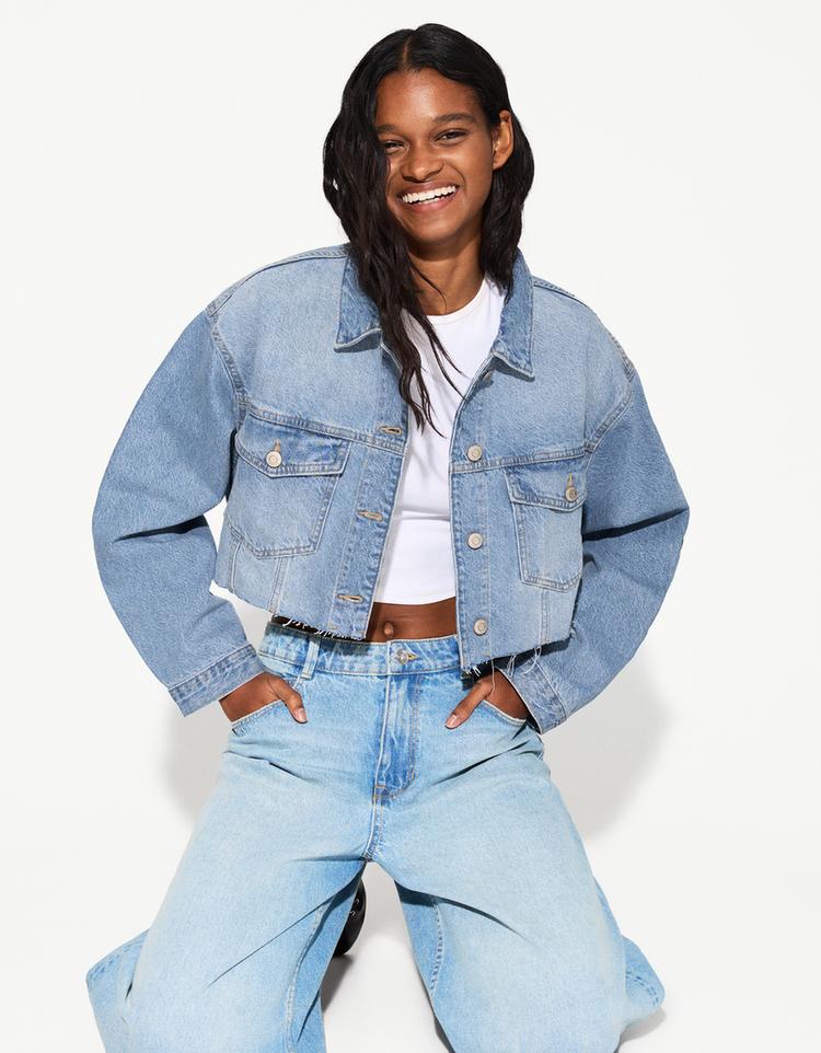 Crop kesim denim ceket