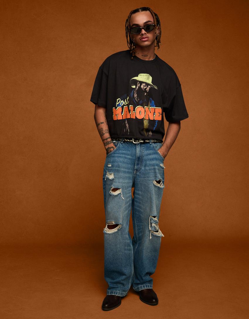Camiseta Post Malone print-Gris-1