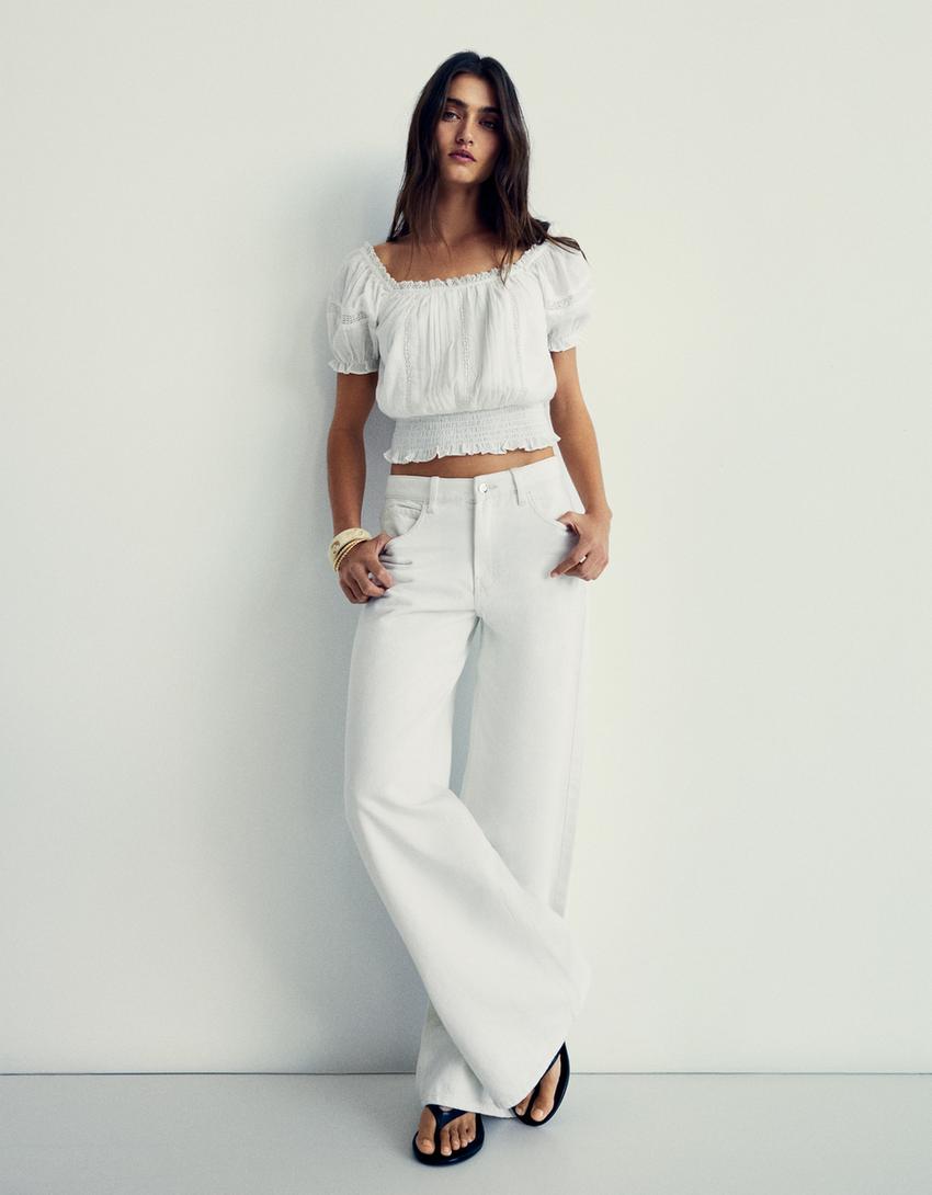 Chemise à manches courtes rustique-Blanc