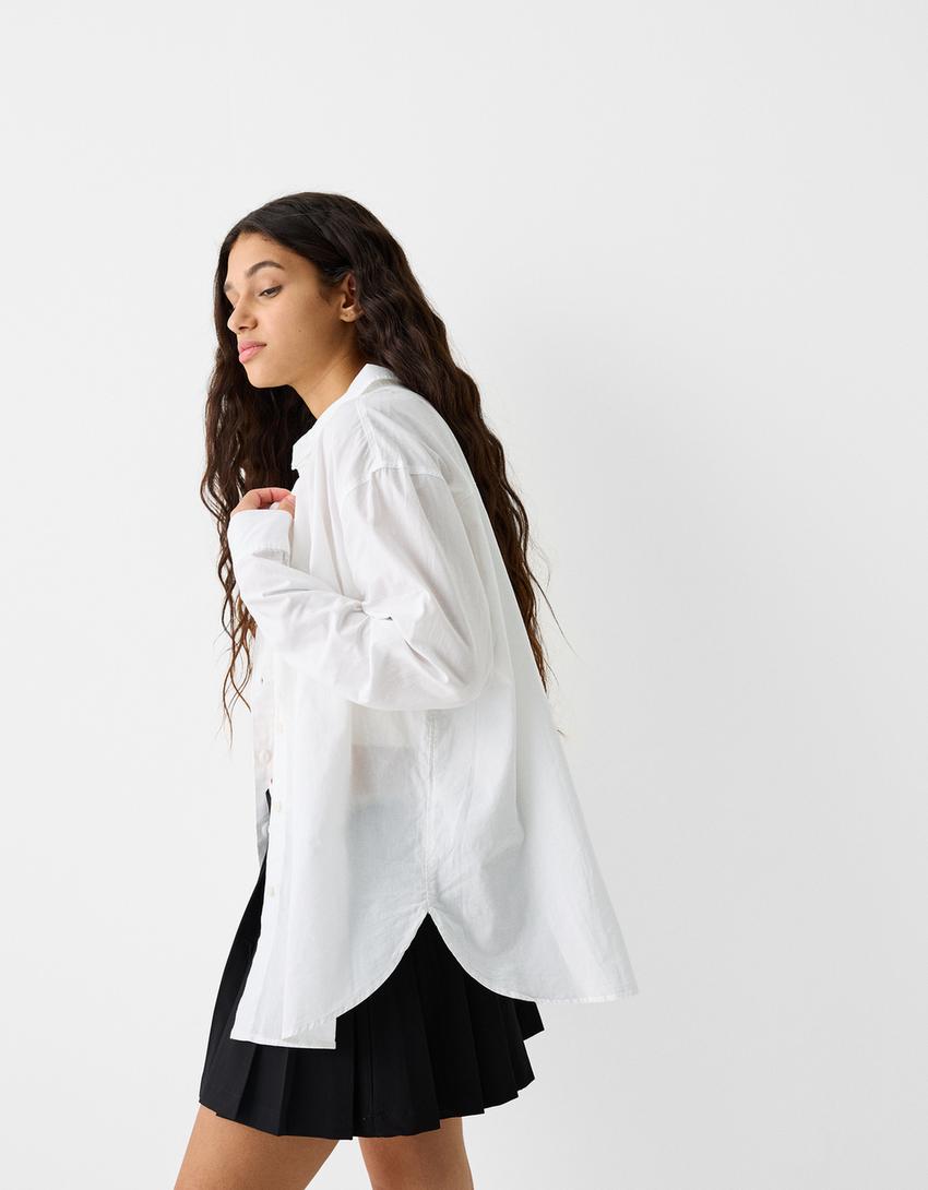 Long sleeve poplin shirt-White-2