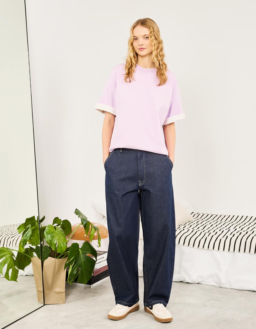 Oversize short sleeve heavy cotton T-shirt-Violet