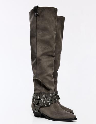 FLAT SLOUCHY BIKER BOOTS — Grey 1