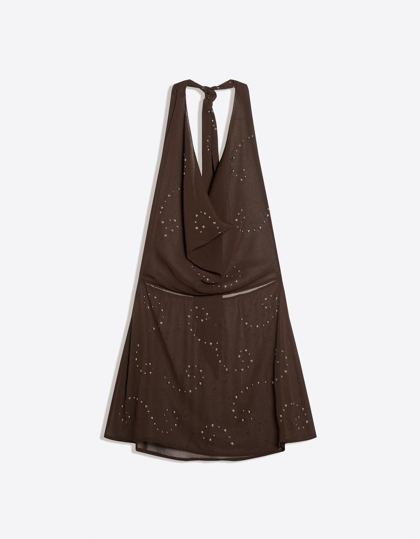 Robe mini clous-Marron