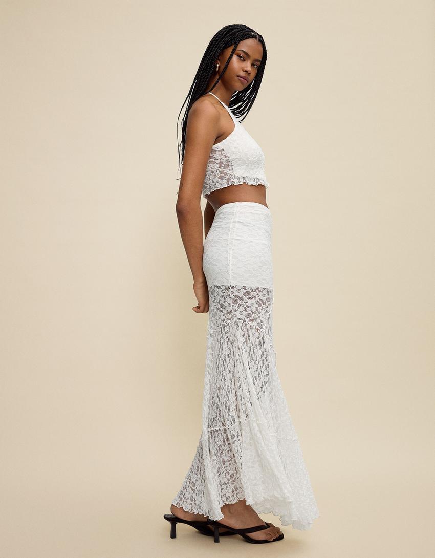 Blonde lace top and skirt set-Off white-1