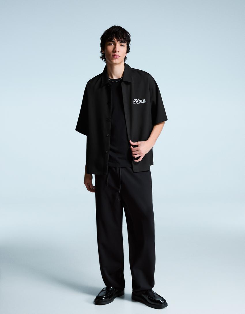 Chemise boxy fit tailoring brodée-Noir