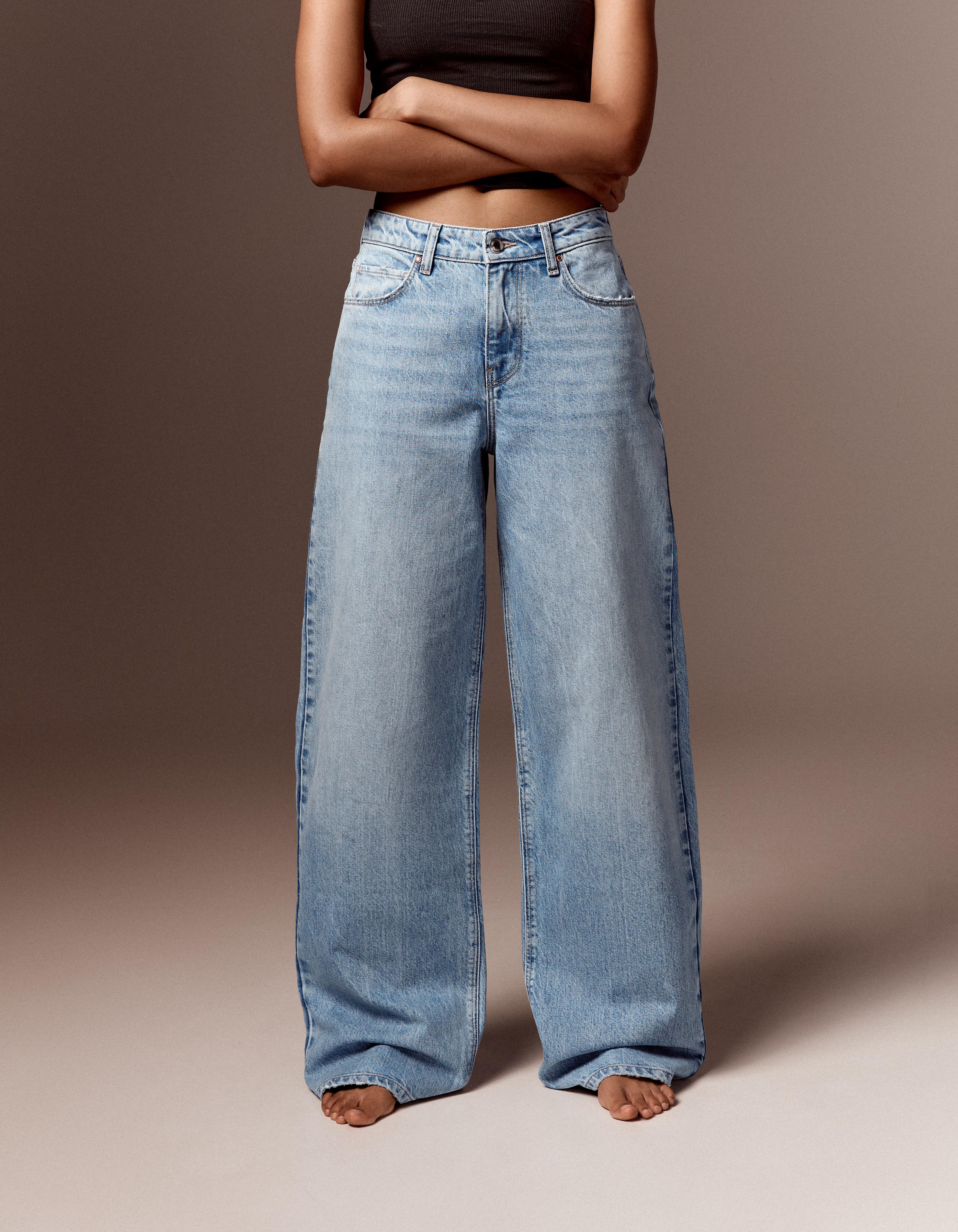 Vintage wash wide-leg high-waist jeans — Light blue