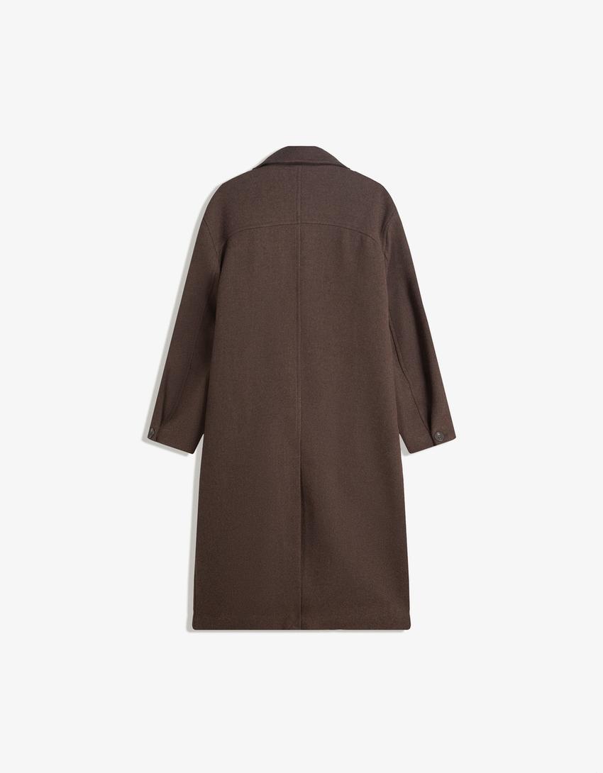 Long drop-shoulder coat-Brown-4