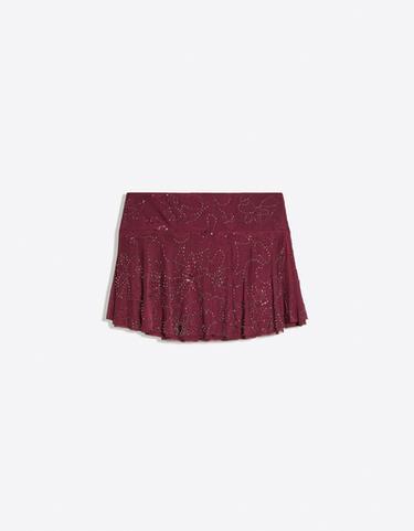 Embroidered ruffle mini skirt — Burgundy 6