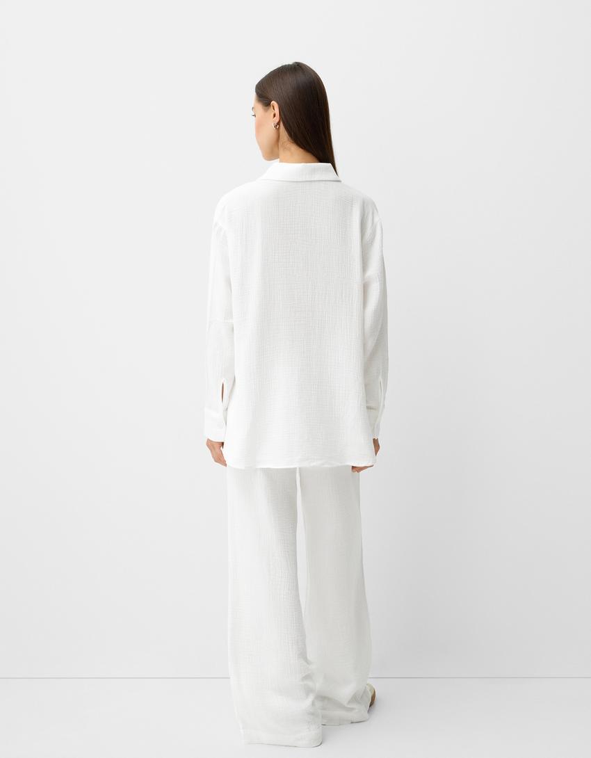Chiffon shirt and trousers set-White-2