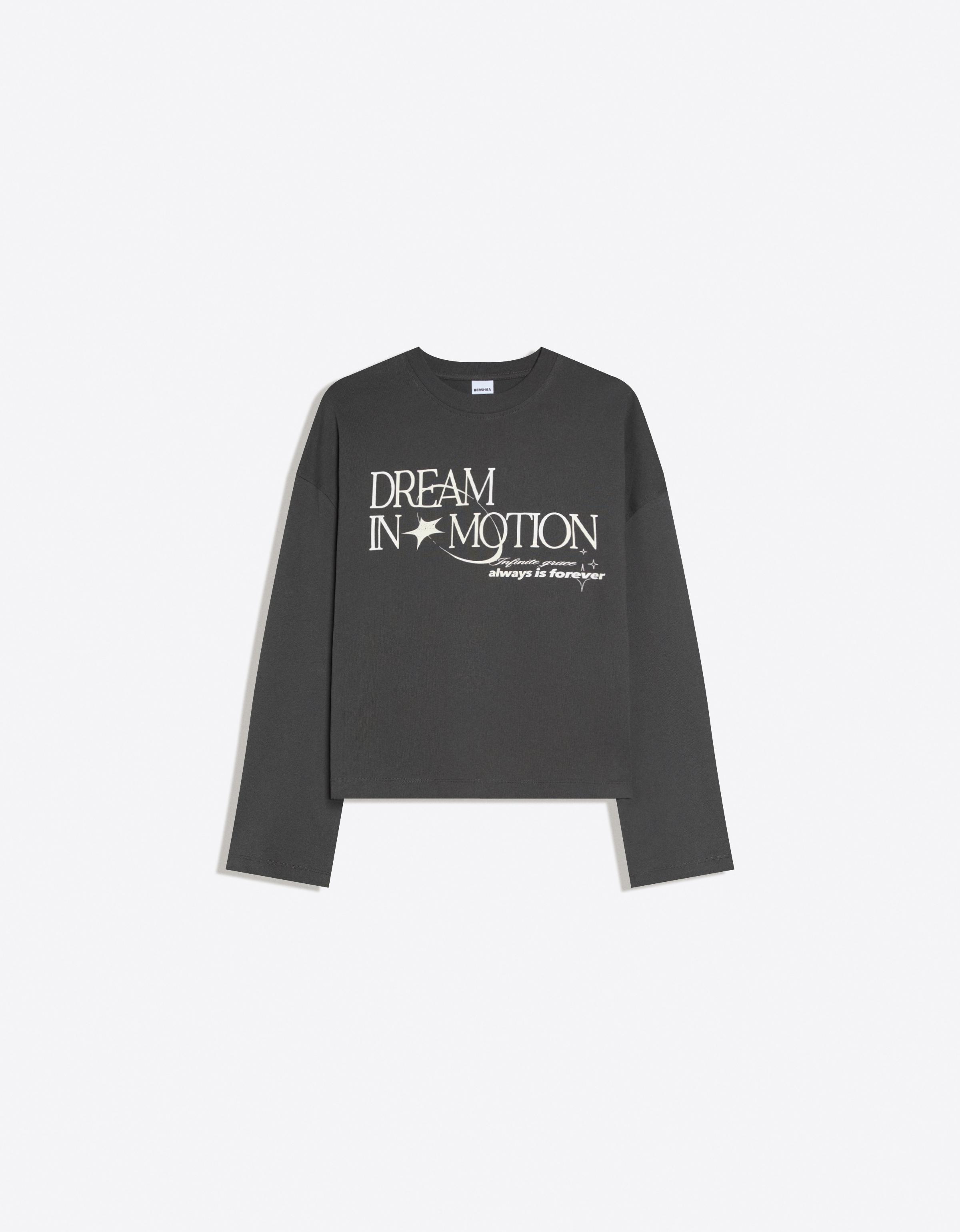 Bershka Oversize-Langarmshirt Mit Print Damen S Dunkelgrau