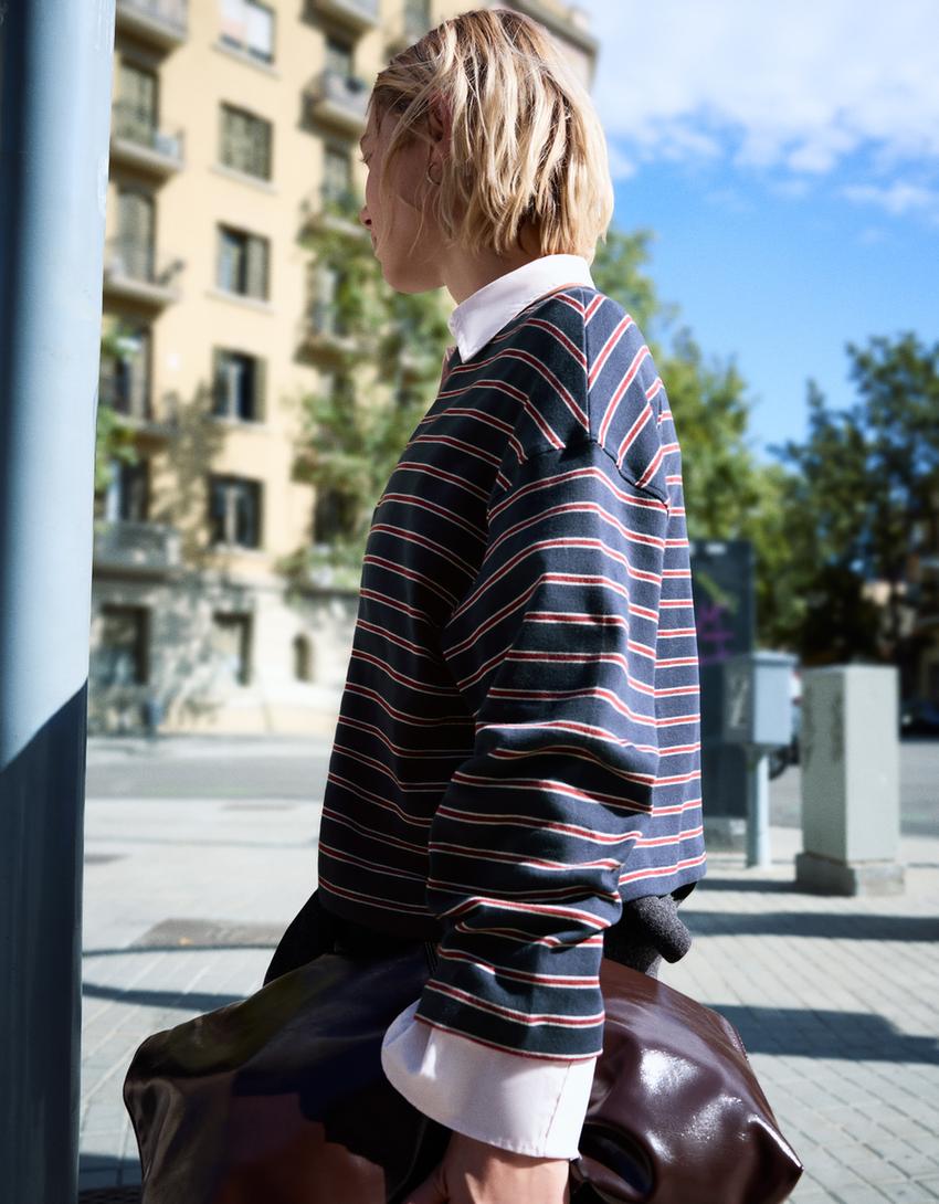 Langærmet T-shirt med print-Marineblå
